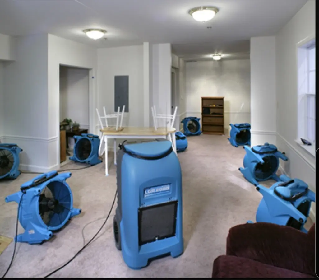 Air movers and dehumidifier setup for Water Damage Restoration in Washington Court House